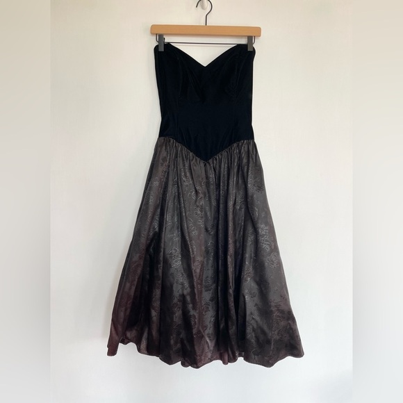 Gunne Sax by Jessica McClintock Vintage Black Velvet Strapless Dress Floral M - Picture 4 of 16